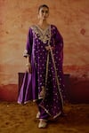 Buy_Vinita Bhansali_Purple , Organza Embroidery, Sequins, Zari V-neck Naaznin Anarkali Set _Online_at_Aza_Fashions