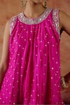 Vinita Bhansali_Pink Silk Embroidery, Mirrors Round Neck Rosa Kurta And Palazzo Set _Online_at_Aza_Fashions