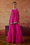 Buy_Vinita Bhansali_Pink Silk Embroidery, Mirrors Round Neck Rosa Kurta And Palazzo Set _Online_at_Aza_Fashions