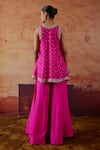 Shop_Vinita Bhansali_Pink Silk Embroidery, Mirrors Round Neck Rosa Kurta And Palazzo Set _at_Aza_Fashions