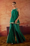 Buy_Vinita Bhansali_Green Silk Embroidery, Zari Round Neck Pankhuri Kurta And Palazzo Set _at_Aza_Fashions