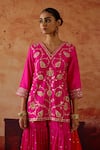 Vinita Bhansali_Pink , Organza Embroidery, Sequins, Gota Falguni Kurta Sharara Set _Online_at_Aza_Fashions