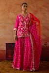 Buy_Vinita Bhansali_Pink , Organza Embroidery, Sequins, Gota Falguni Kurta Sharara Set _at_Aza_Fashions