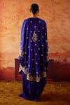 Shop_Vinita Bhansali_Blue Silk Sequins, Beads Open Neck, Samara Embroidered Cape Draped Skirt Set _at_Aza_Fashions