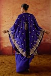 Vinita Bhansali_Blue Silk Sequins, Beads Open Neck, Samara Embroidered Cape Draped Skirt Set _at_Aza_Fashions