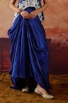 Vinita Bhansali_Blue Silk Embroidery, Stones V-neck Samara Waistcoat And Draped Skirt Set _Online_at_Aza_Fashions