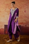 Vinita Bhansali_Purple Silk Beads, Sequins, Metallic Naaznin Embroidered Kaftan And Pant Set _Online_at_Aza_Fashions