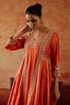 Shop_Vinita Bhansali_Orange , Organza Embroidery, Sequins, Zari V-neck Rasika Anarkali Set _Online_at_Aza_Fashions