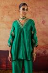 Buy_Vinita Bhansali_Green Silk Embroidery V-neck Kurta With Pant _Online_at_Aza_Fashions