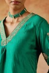 Shop_Vinita Bhansali_Green Silk Embroidery V-neck Kurta With Pant _Online_at_Aza_Fashions