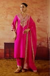 Buy_Vinita Bhansali_Pink , Organza Embroidery, Sequins, Mirrors, Zari, Raagini Kurta Set _at_Aza_Fashions