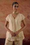 Buy_Vinita Bhansali_Ivory Silk Embroidery, Sequins, Zari V-neck Vaza Top And Palazzo Set _Online_at_Aza_Fashions