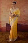 Vinita Bhansali_Yellow Silk Zari, Stones, Sequins, Embroidery Square Mira Saree With Blouse _Online_at_Aza_Fashions
