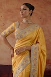 Shop_Vinita Bhansali_Yellow Silk Zari, Stones, Sequins, Embroidery Square Mira Saree With Blouse _Online_at_Aza_Fashions
