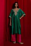Buy Vinita Bhansali Green Silk Beads, Sequins, Zari Haryali Banni Embroidered Kaftan And Pant Set at Aza Fashions Buy_Vinita Bhansali_Green Silk Beads, Sequins, Zari Haryali Banni Embroidered Kaftan And Pant Set _at_Aza_Fashions