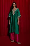 Buy Vinita Bhansali Green Silk Beads, Sequins, Zari Haryali Banni Embroidered Kaftan And Pant Set Online at Aza Fashions Buy_Vinita Bhansali_Green Silk Beads, Sequins, Zari Haryali Banni Embroidered Kaftan And Pant Set _Online_at_Aza_Fashions