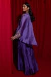 Shop Vinita Bhansali Purple Silk V-, Square Aafsa Embroidered Cape Sharara Set at Aza Fashions Shop_Vinita Bhansali_Purple Silk V-, Square Aafsa Embroidered Cape Sharara Set _at_Aza_Fashions