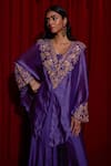 Shop Vinita Bhansali Purple Silk V-, Square Aafsa Embroidered Cape Sharara Set Online at Aza Fashions Shop_Vinita Bhansali_Purple Silk V-, Square Aafsa Embroidered Cape Sharara Set _Online_at_Aza_Fashions