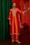 Shop Vinita Bhansali Orange , Organza Embroidery, Sequins, Zari V-neck Saanjh Kurta Set Online at Aza Fashions Shop_Vinita Bhansali_Orange , Organza Embroidery, Sequins, Zari V-neck Saanjh Kurta Set _Online_at_Aza_Fashions