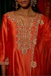 Vinita Bhansali Orange , Organza Embroidery, Sequins, Zari V-neck Saanjh Kurta Set at Aza Fashions Vinita Bhansali_Orange , Organza Embroidery, Sequins, Zari V-neck Saanjh Kurta Set _at_Aza_Fashions
