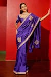 Buy_Vinita Bhansali_Purple Silk Embroidery, Metallic Thread, Zari Leaf Anusha Saree With Blouse _at_Aza_Fashions