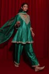 Buy_Vinita Bhansali_Green , Organza Embroidery, Sequins, Pankhuri Short Anarkali Set _Online_at_Aza_Fashions