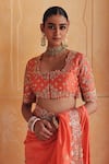 Shop Vinita Bhansali Orange Silk Embroidery, Zari Sweetheart Suraj Mookhi Pure Saree And Blouse Set Online at Aza Fashions Shop_Vinita Bhansali_Orange Silk Embroidery, Zari Sweetheart Suraj Mookhi Pure Saree And Blouse Set _Online_at_Aza_Fashions
