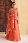 Buy_Vinita Bhansali_Orange , Organza Sequins, Embroidery, Suraj Kamal Kurta Lehenga Set _at_Aza_Fashions
