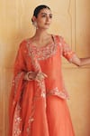 Buy_Vinita Bhansali_Orange , Organza Sequins, Embroidery, Suraj Kamal Kurta Lehenga Set _Online_at_Aza_Fashions