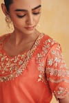 Shop_Vinita Bhansali_Orange , Organza Sequins, Embroidery, Suraj Kamal Kurta Lehenga Set _Online_at_Aza_Fashions