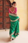 Shop_Vinita Bhansali_Green Silk Embroidery, Mirrors, Metallic Hariyali Banni Saree With Blouse _at_Aza_Fashions