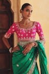 Vinita Bhansali_Green Silk Embroidery, Mirrors, Metallic Hariyali Banni Saree With Blouse _Online_at_Aza_Fashions