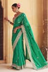 Buy_Vinita Bhansali_Green Silk Embroidery, Mirrors, Metallic Hariyali Banni Saree With Blouse _Online_at_Aza_Fashions