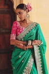 Shop_Vinita Bhansali_Green Silk Embroidery, Mirrors, Metallic Hariyali Banni Saree With Blouse _Online_at_Aza_Fashions