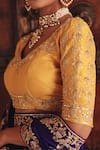Shop_Vinita Bhansali_Mustard Silk Embroidery, Metallic Thread, Zari Parinaaz Hand Saree With Blouse 