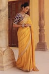 Vinita Bhansali Blue Silk Embroidery, Zari Square Neck Aarna Hand Saree With Blouse Online at Aza Fashions Vinita Bhansali_Blue Silk Embroidery, Zari Square Neck Aarna Hand Saree With Blouse _Online_at_Aza_Fashions