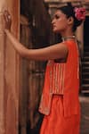 Vinita Bhansali Orange Silk Embroidery, Metallic Thread, Sequins Saanjh Short Tunic With Pant Online at Aza Fashions Vinita Bhansali_Orange Silk Embroidery, Metallic Thread, Sequins Saanjh Short Tunic With Pant _Online_at_Aza_Fashions