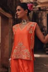 Buy Vinita Bhansali Orange Silk Embroidery, Metallic Thread, Sequins Saanjh Short Tunic With Pant Online at Aza Fashions Buy_Vinita Bhansali_Orange Silk Embroidery, Metallic Thread, Sequins Saanjh Short Tunic With Pant _Online_at_Aza_Fashions