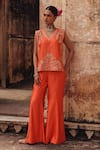 Buy Vinita Bhansali Orange Silk Embroidery, Metallic Thread, Sequins Saanjh Short Tunic With Pant at Aza Fashions Buy_Vinita Bhansali_Orange Silk Embroidery, Metallic Thread, Sequins Saanjh Short Tunic With Pant _at_Aza_Fashions