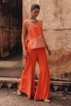 Shop Vinita Bhansali Orange Silk Embroidery, Metallic Thread, Sequins Saanjh Short Tunic With Pant Online at Aza Fashions Shop_Vinita Bhansali_Orange Silk Embroidery, Metallic Thread, Sequins Saanjh Short Tunic With Pant _Online_at_Aza_Fashions