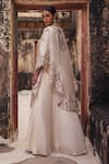 Vinita Bhansali_Ivory Crepe Open , Sweetheart Ambrai Hand Embroidered Cape Skirt Set _Online_at_Aza_Fashions