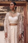 Buy_Vinita Bhansali_Ivory Crepe Open , Sweetheart Ambrai Hand Embroidered Cape Skirt Set _Online_at_Aza_Fashions
