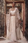 Buy_Vinita Bhansali_Ivory Crepe Open , Sweetheart Ambrai Hand Embroidered Cape Skirt Set _at_Aza_Fashions