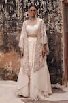 Vinita Bhansali_Ivory Crepe Open , Sweetheart Ambrai Hand Embroidered Cape Skirt Set _at_Aza_Fashions