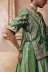 Vinita Bhansali_Green Silk Embroidery, Sequins, Mirrors, Metallic Damini Hand Kurta Lehenga Set _Online_at_Aza_Fashions