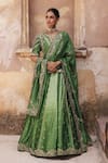 Buy_Vinita Bhansali_Green Silk Embroidery, Sequins, Mirrors, Metallic Damini Hand Kurta Lehenga Set _at_Aza_Fashions