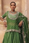 Buy_Vinita Bhansali_Green Organza, Embroidery, Sequins, Zari Hiral Hand Kurta Lehenga Set _Online_at_Aza_Fashions