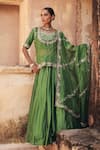 Shop_Vinita Bhansali_Green Organza, Embroidery, Sequins, Zari Hiral Hand Kurta Lehenga Set _Online_at_Aza_Fashions