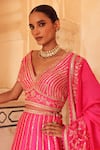 Buy_Vinita Bhansali_Pink Silk Embroidery, Sequins, Zari V-neck Gulbaag Hand Lehenga Set _Online_at_Aza_Fashions