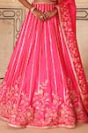 Shop_Vinita Bhansali_Pink Silk Embroidery, Sequins, Zari V-neck Gulbaag Hand Lehenga Set _Online_at_Aza_Fashions